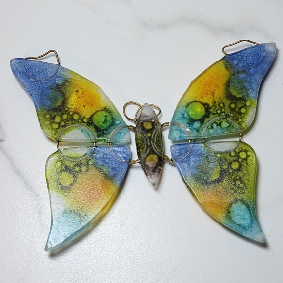 Hand-blown Fused Glass Butterfly Metal Accents Suncatcher Stained Glass - Picture 4 of 7